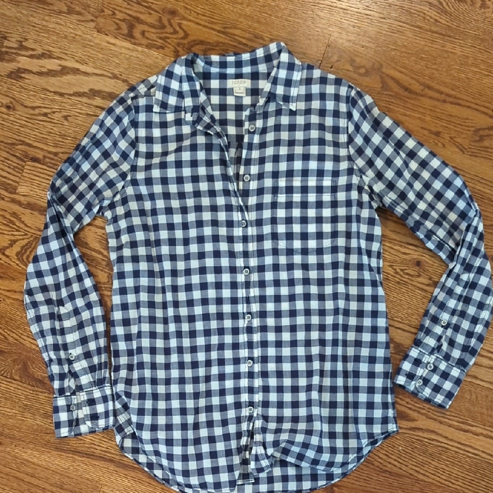 J. Crew Navy and White Plaid Casual Shirt